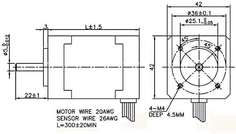 BLDC motor velikosti NEMA17 - rozměry