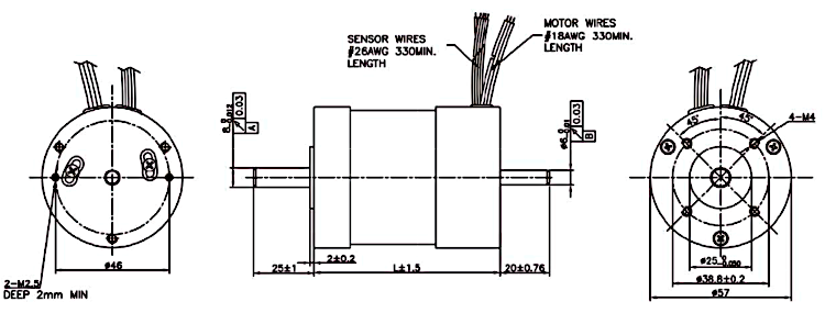 BLDC motor velikosti NEMA23 - rozměry