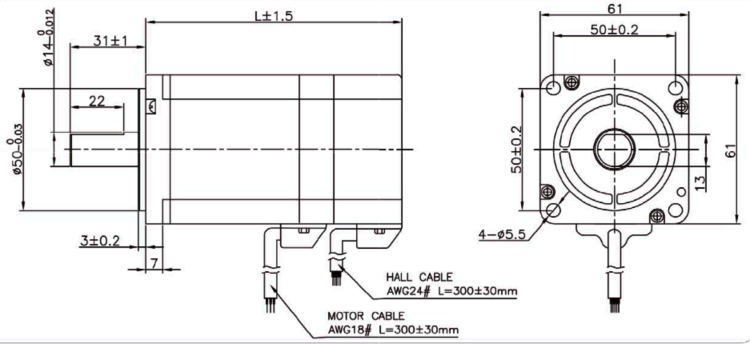 BLDC motor velikosti NEMA24 - rozměry