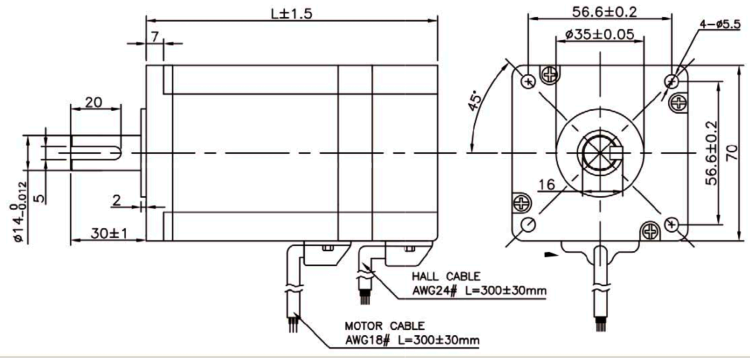 BLDC motor velikosti NEMA28 - rozměry