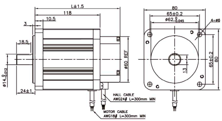 BLDC motor velikosti NEMA32 - rozměry