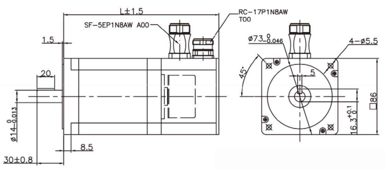 BLDC motor velikosti NEMA34 - rozměry