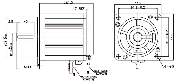 BLDC motor velikosti NEMA42 - rozměry