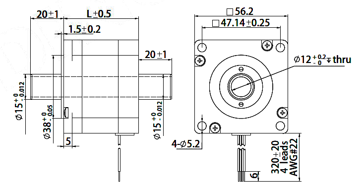 Stepper Motor NEMA23 with Hollow Shaft - Dimensions