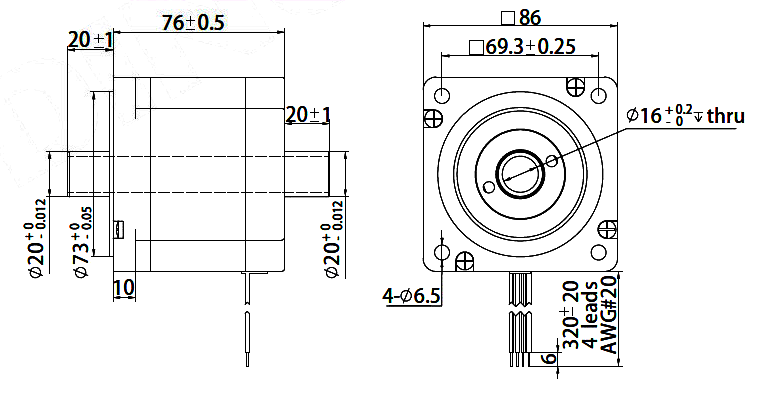 Stepper Motor NEMA34 with Hollow Shaft - Dimensions