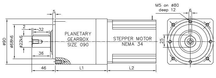 Krokový motor NEMA34 s planetovou převodovkou
