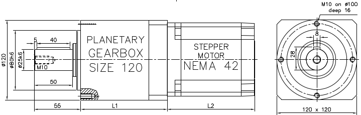 Krokový motor NEMA42 s planetovou převodovkou