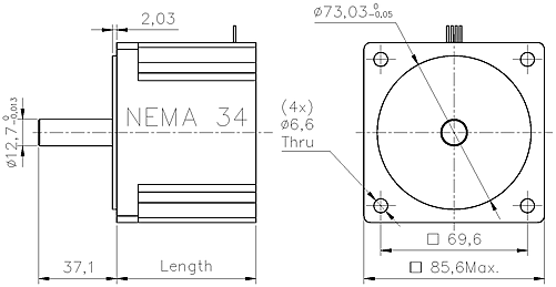 Krokový motor velikosti NEMA34 - rozměry
