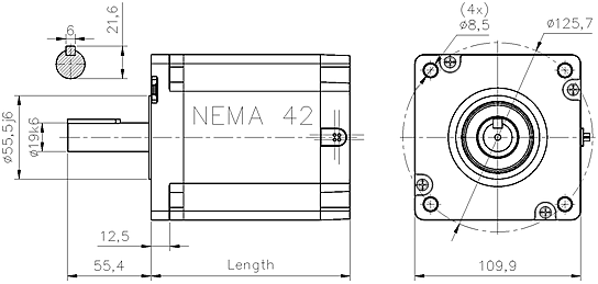 Krokový motor velikosti NEMA42 - rozměry