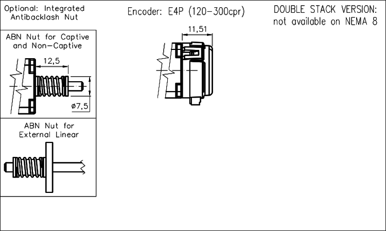 Nema 8 krokový aktuátor dimension drawing