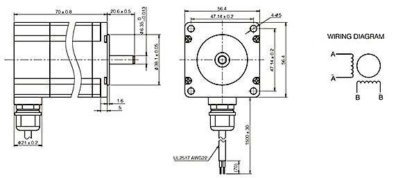 Stepper Motor Size NEMA17 in IP65 Protection - Dimensions