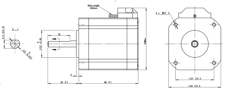 Ultra High Vacuum Stepper Motor Size NEMA17 - dimensions Ultra High Vacuum Stepper Motor Size NEMA17 - dimensions